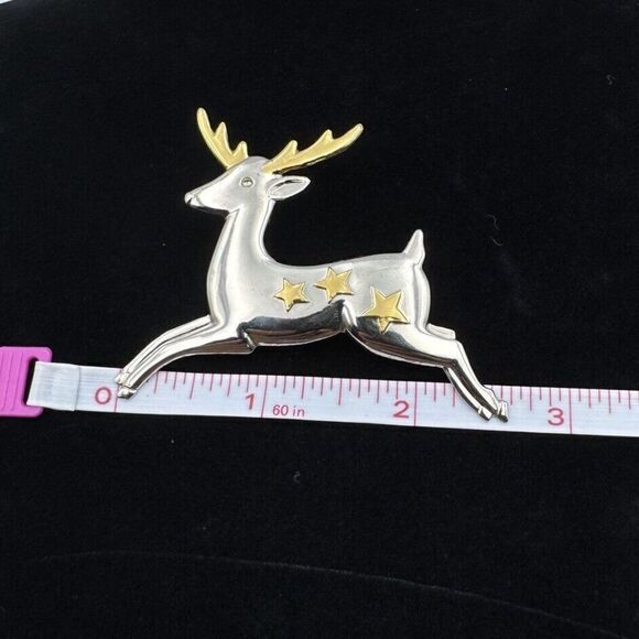 Vintage Hallmark Christmas‎ Holiday Reindeer Brooch Gold and Silver Toned Pin - Picture 5 of 6